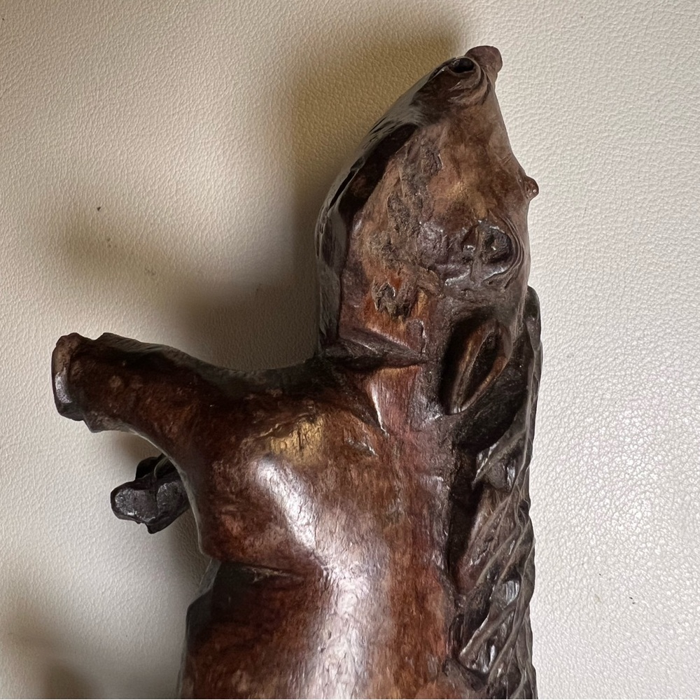 Vintage Hand-Carved Wooden Boar Figurine – Dark Hardwood, Rustic Folk Art, 6” - Picture 4 of 10